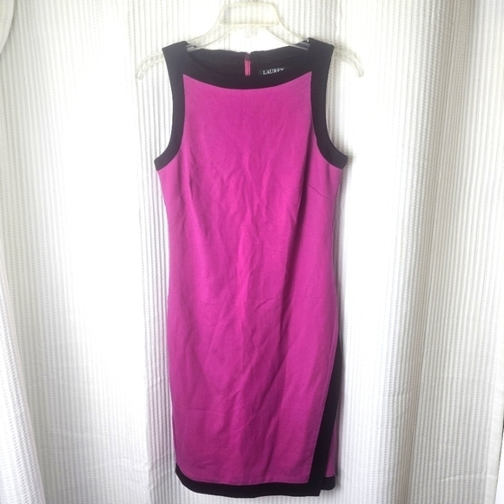 Lauren‎ Ralph Lauren Fuchsia Pink Colorblock Sheath Dress Size 8 Business Casual